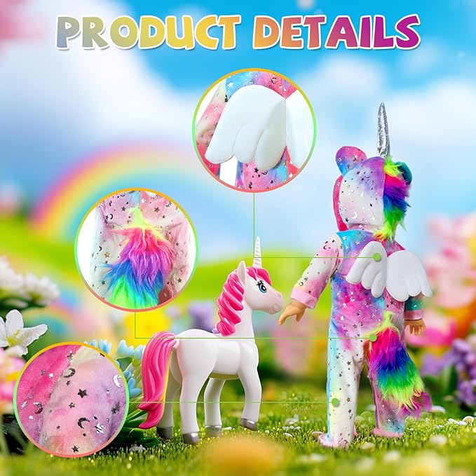 WONDOLL American 2-Sets 18-inch Doll Clothes Set - Amazing Rainbow Unicorn Clothes with Hair Clip and Headband - Compatible with All 18 inch Dolls Accessories for Kids -Pink（no Doll）