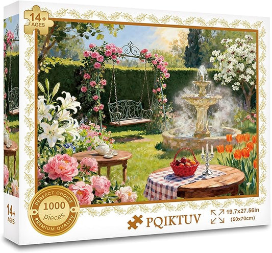 1000 Piece Puzzle for Adults Oil Painting Garden Jigsaw Puzzles with Letters on Back Puzzles for Adults Family Puzzle Gifts for Wall Decor Women Men (27.56x19.7 Inch)