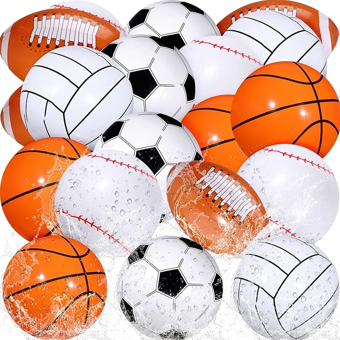 Sosation 16 Inch Inflatable Sport Balls 5 Styles Sport Beach Balls Swimming Pool PVC Ball Bulk Blow up Sports Party Decorations for Family Outdoor Beach Pool Water Sports(15 Pieces)