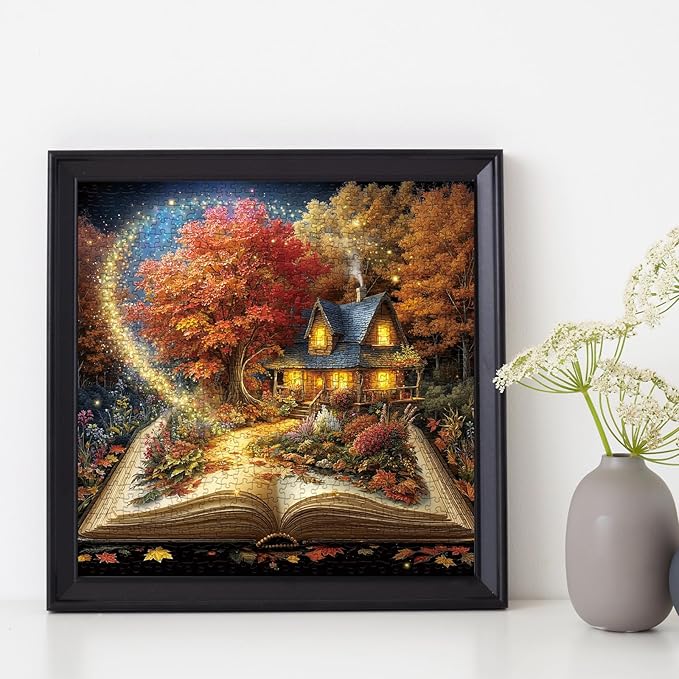 Magic Books Fall Scenic Puzzles for Adults 1000 Pieces Nature, Fantasy Flower Autumn Landscape Jigsaw Puzzles, Impossible Challenging Art Puzzle