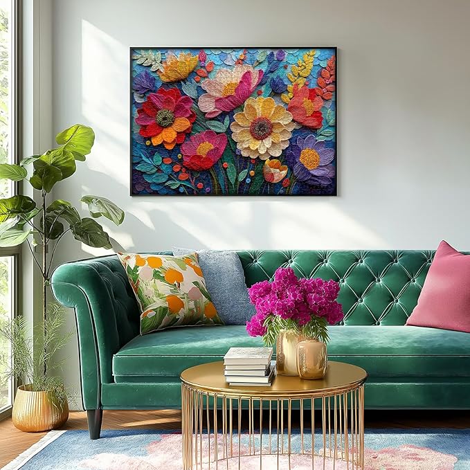 Colorful Flower Puzzles for Adults, Quilled Plant Floral Puzzle Fabric Art,Spring Flower Garden Jigsaw Puzzles 1000 Pieces Nature Challenge