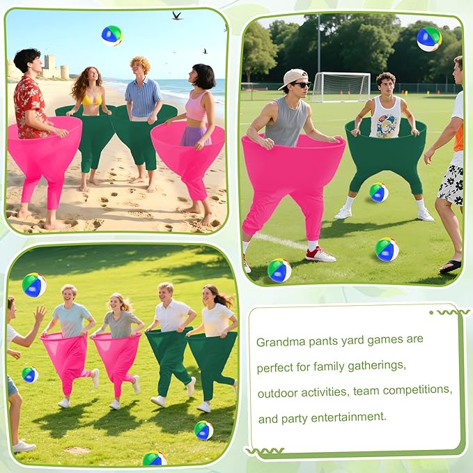 Granny Pants Yard Game for Adults,Granny Pants with 16 Bouncy Balls and 1 Air Pump (Random Colors) 4 Pack Giant Pants Outdoor Game for Adult Team-Building and Outdoor Activities