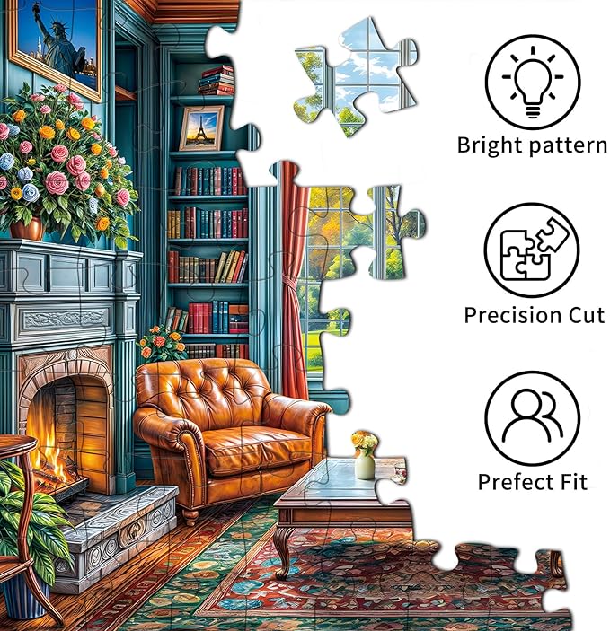 Warm Study Room Puzzles for Adults 1000 Piece, Jigsaw Puzzles for Adults, Adult Challenging Game Toys, Impossible Puzzle, Family Decoration Puzzle