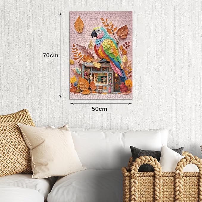 Jigsaw Puzzle 1000 Pieces Colorful Parrot, Pink Background Autumn Leaves, 19.7x27.6 Inches for Adults & Teens 14+ Family Game (Colorful Parrot) C0807