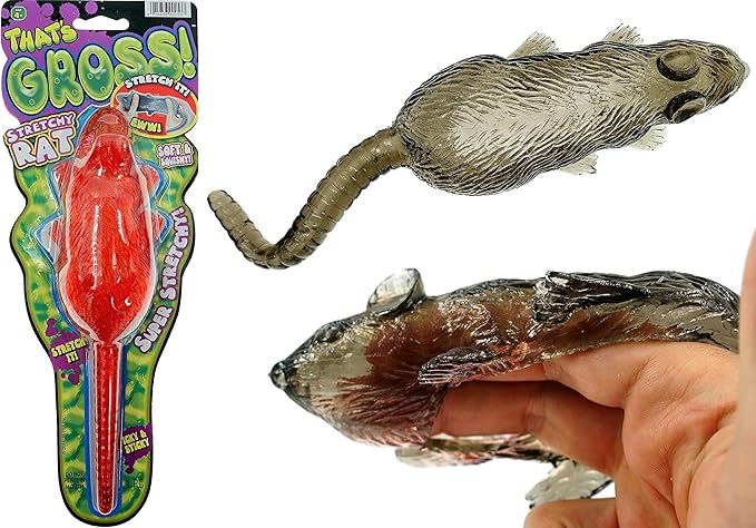 JA-RU Sticky Stretchy Rubber Rat Toy (1 Pack) – Fake Rat Toys for Kids, Halloween Pranks, Party Favors, Decorations & Gag Gifts – Squishy Sticky Fidget Toys. 053-1