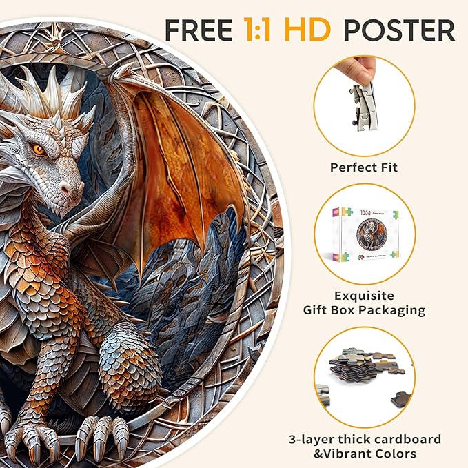 masseruon Round Puzzles for Adults 1000 Pieces-Dragon Puzzle-26.6 * 26.6in Jigsaw Puzzles with HD Matte Finish-Hard Impossible Difficult Puzzle for Adult-Challenging Gift for Puzzle Lovers Home Decor