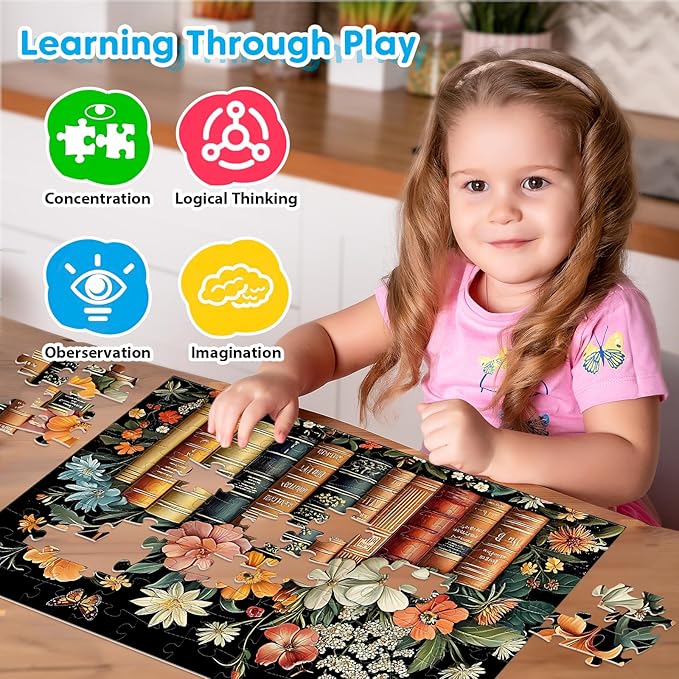 4 Packs 100 Piece Puzzle - Train Girl Vintage Books Boots, 100 Piece Puzzles for Adults Seniors Kids Puzzles for Kids Ages 4-6 6-8 8-10 Educational Jigsaw Puzzle 15"x11"