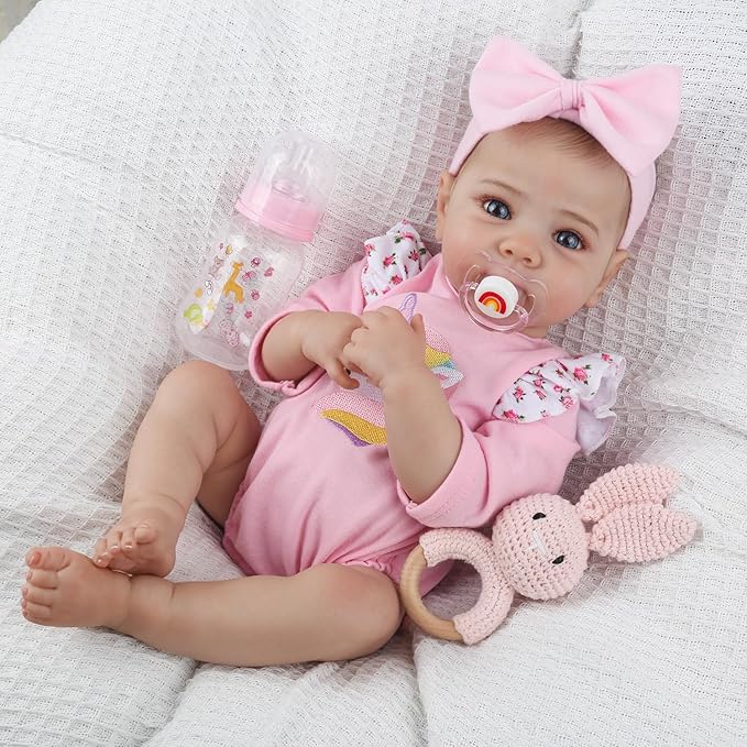 KSBD Reborn Baby Dolls - 20-inch Realistic Baby Doll Girl, Lifelike Newborn Baby Doll with Full Vinyl Body, Handmade with Accessories, Real Life Baby Doll for 3+ Years Old Kids Gifts