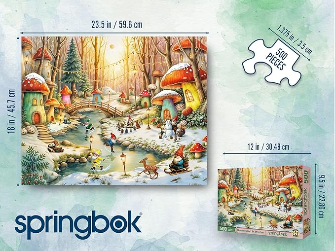 Springbok Gnomeland in Winter 500 Piece Puzzle for Adults and Families - Christmas Puzzle - Unique Cut Pieces - Made in USA