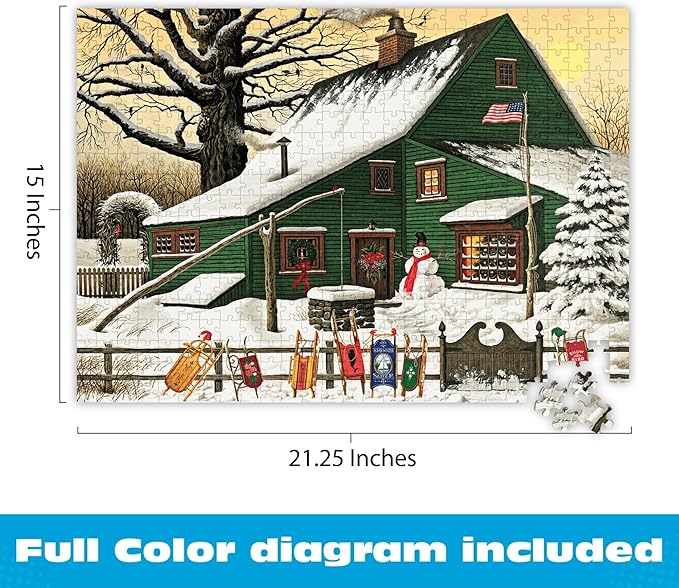 Buffalo Games - Charles Wysocki - Cocoa Break at the Copperfields - 500 Piece Winter Jigsaw Puzzle for Adults, Festive Christmas Puzzle with Poster, Premium Holiday Artwork, Finished 21.25 x 15.00