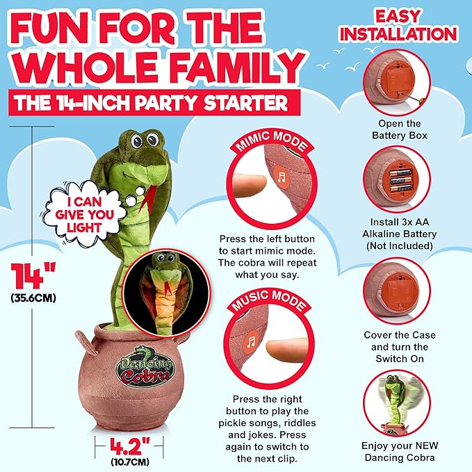 Gagster Dancing Cobra Snake - Dancing, Talking, Mimicking Cobra Snake Toy, Great for Kids & Adults, Singing, Joking, and Repeating What You Say, Hilarious Gag Gift Plush Novelty Mimic Toy
