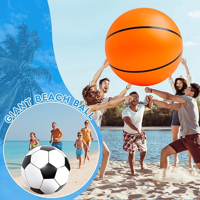 Lewtemi Giant Inflatable Sports Balls Large Inflatable Beach Ball Baseballs Soccer Rainbow Basketball Football for Sport Birthday Party Favor(2 Pcs,Soccer, Basketball,40 Inch)