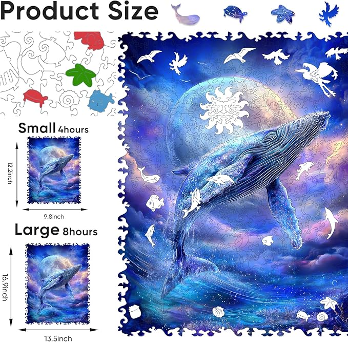 Bovearto Wooden Puzzle for Adults, Whale Wooden Jigsaw Puzzles, Animal Edgeless Puzzle Unique Shaped for Kids Family Games for Adults Large Size(13.5"*16.9")