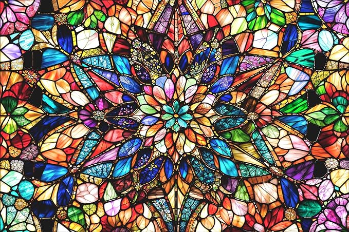 Impossible Jigsaw Puzzles for Adults 1000 Pieces-Stained Glass Puzzles Floral Hard Challenging Puzzles with Letter on Back, Difficult Jigsaw Puzzle 1000 Pieces Puzzle for Adults with 1:1 Poster