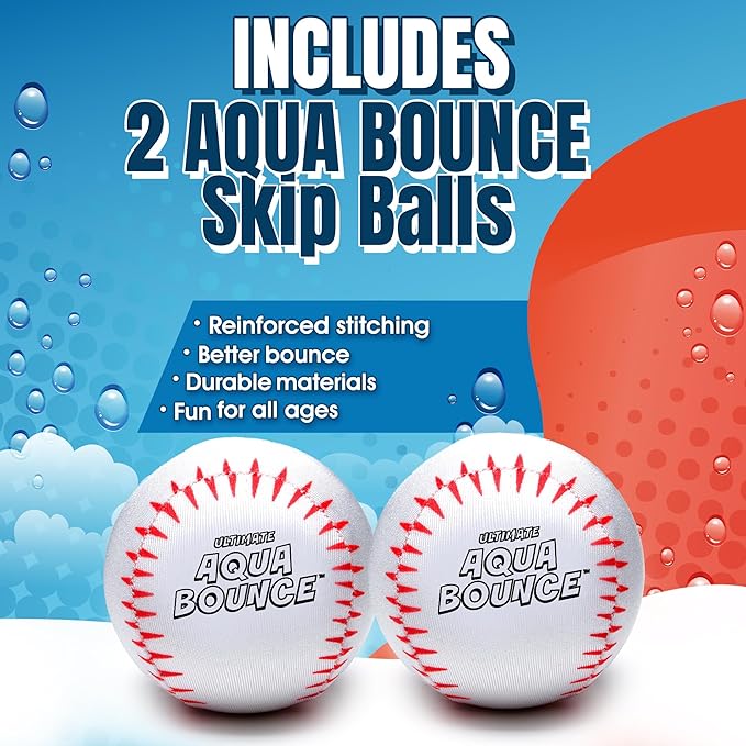 Activ Life Ultimate 2 Pack Larger 3” Water Skip Balls - Bouncing Balls for Swimming Pool & Beach Fun - Designs Include Baseball, Basketball, Volleyball, and Tennis for Kids, Friends, and Family