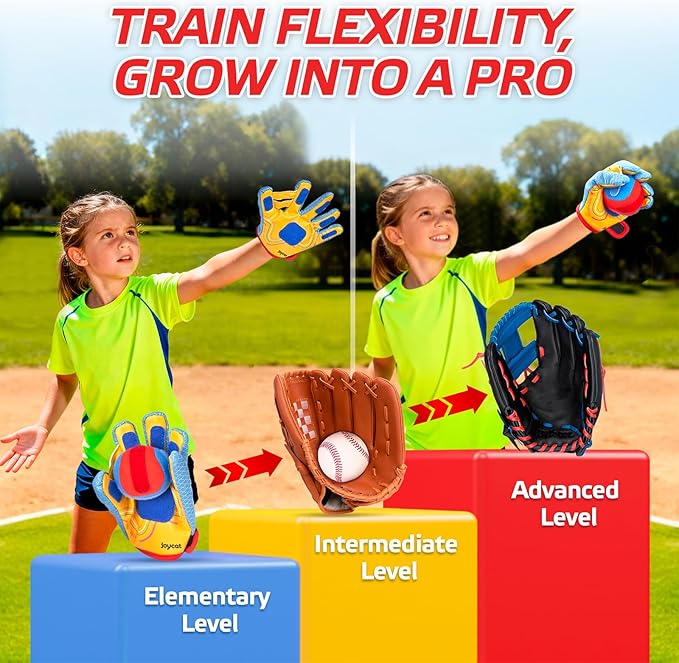 JoyCat Toss and Catch Ball Game with 2 Gloves for Kids & 2 Paddles for Adult or Kids, Outdoor Toys for Family Camping, Beach & Yard Games, Toddler Baseball Glove, Gifts for 3-12 Year Old