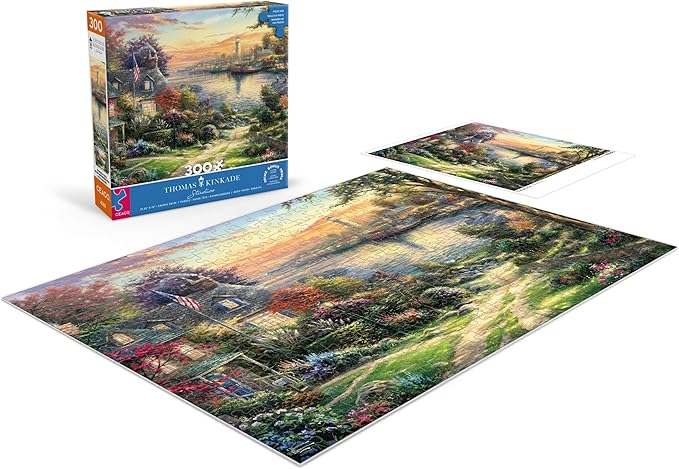 Ceaco – New England Harbor Jigsaw Puzzle – Thomas Kinkade Studios - 300 Piece Oversized Puzzle for Adults with Poster - Scenic Artwork – Large Pieces – Made in USA