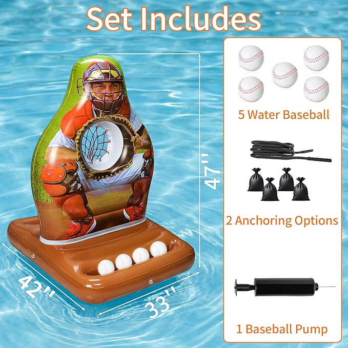 Pool Toys Games Set, Inflatable Pool Baseball Toss Game, Fun Swimming Floating Game Toy for Kids Adults, Outdoor Beach Yard Water Target Play, Summer Family Party Sports Gift Boy Girl Teen