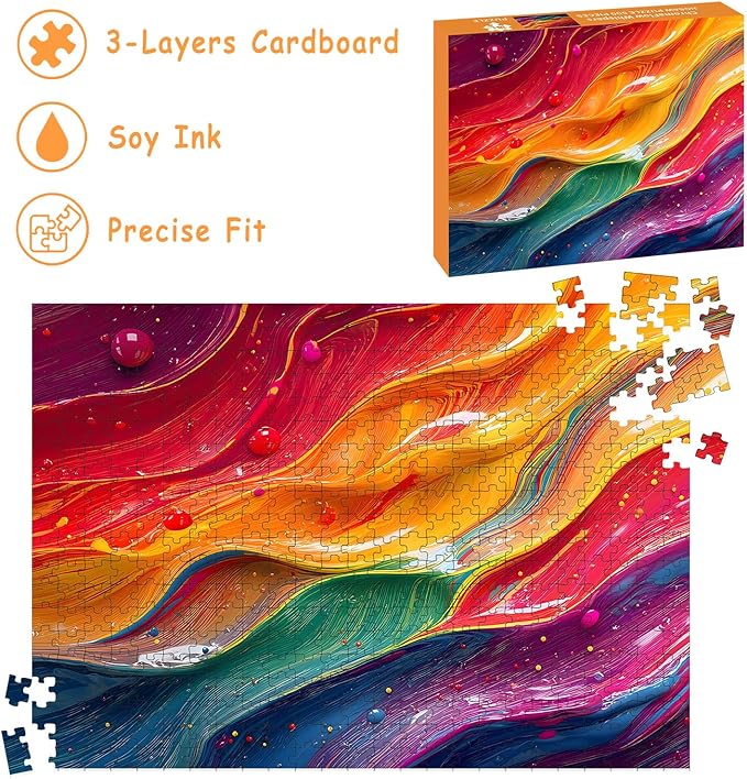 Puzzles for Adults 500 Pieces, Colorful Wall Art Jigsaw Puzzles -ChromaFlow Whispers, Impossible Puzzle for Rainbow Wall Decor
