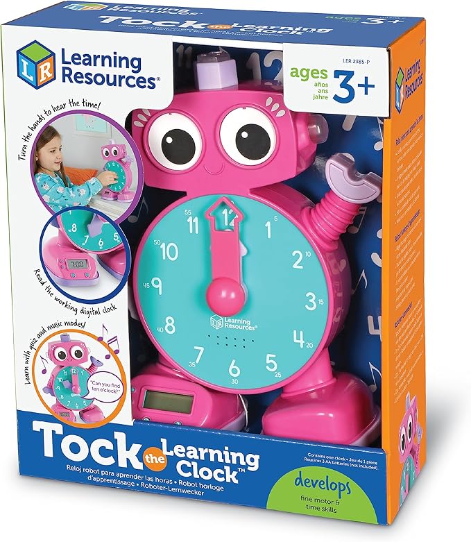 Learning Resources Tock The Learning Clock Pink - Digital Clock for Classroom, Telling Time, Kids Timer, Homeschool Essentials, Montessori, Toddler School Supplies, Gifts for Boys and Girls