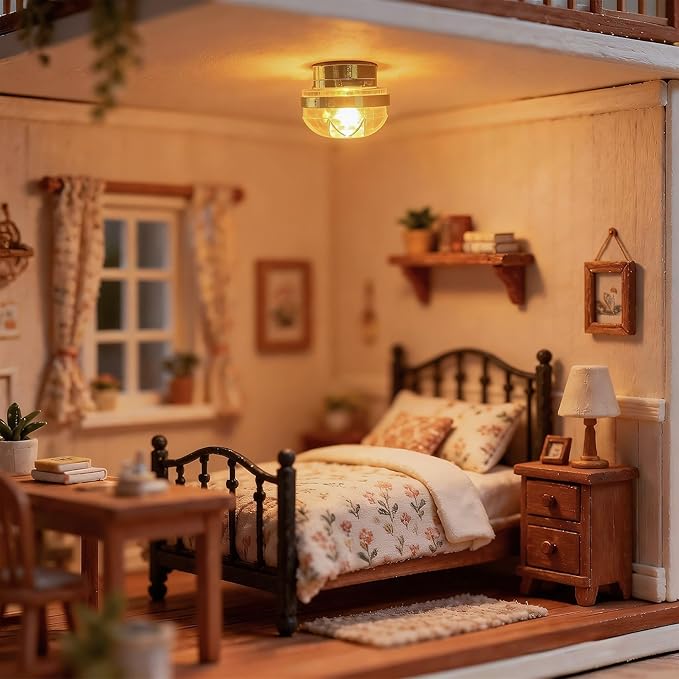 2 pcs 1:12 Scale Miniature Dollhouse Ceiling Lights, Mini Gold Led Battery Operated for Doll House Decoration Accessories