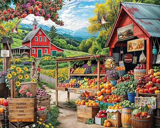 White Mountain 1000 Piece Jigsaw Puzzle Scenic Landscape Puzzles with Large Pieces Gift for Adults and Family 24"x30" - Farm Stand