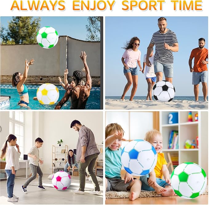 Hungdao Inflatable Soccer Ball 16 Inch Large Beach Toys Bulk Multicolored Blow up Soccer Balls Beach Water Games for Summer Swimming Pool Sports Birthday Party Favor