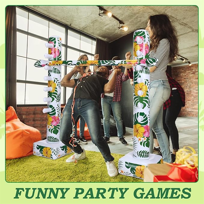 Hawaiian Inflatable Limbo Game 59 Inch Luau Party Games Palm Leaf Aloha Inflatable Decorations Fun Limbo Stick for Party Pole for Adults Tropical Indoor Outdoor Birthday Beach Pool