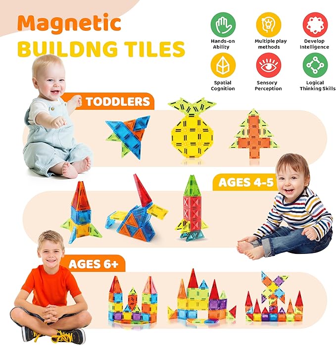 56PCS Mini Magnetic Tiles, Portable Magnetic Toy Travel Set for Kids, Includes Iron Storage Box, Puzzle Toy for Boys and Girls Ages 3+, Creative Building Toy Set, Holiday