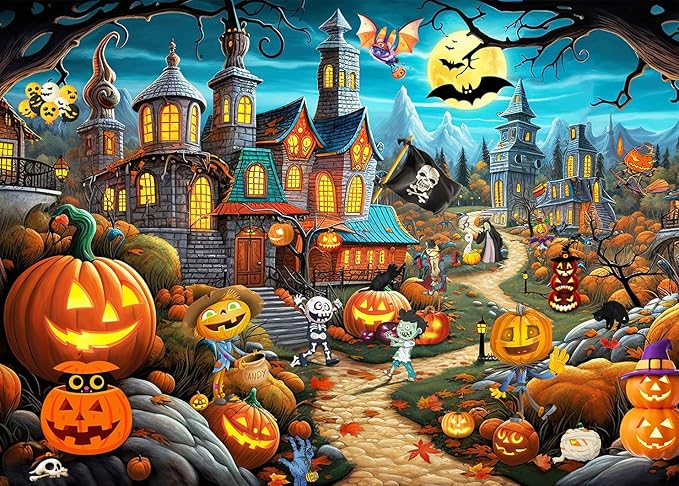 Halloween Puzzle for Adults 1000 Pieces,Fall Pumpkin Castle，Horror Haunted House Puzzle-Jigsaw Puzzles for Adults 1000 Piece Educational Games Colorful Puzzles for Home Decoration