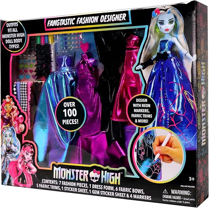 Monster High Fashion Designer Set DIY Doll Clothing Craft Kit for Kids with Stickers, Fabric, Sketchbook & Tools Creative Gift for Girls Ages 6+