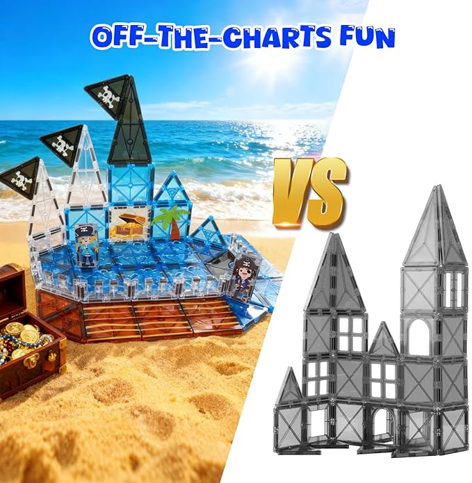 Bmag Magnetic Tiles for Kids,32 PCS Pirate Set with 3D Magnet Building Blocks, STEM Educational Toys for Preschool Learning, Gift for Boys & Girls Age 3 4 5+