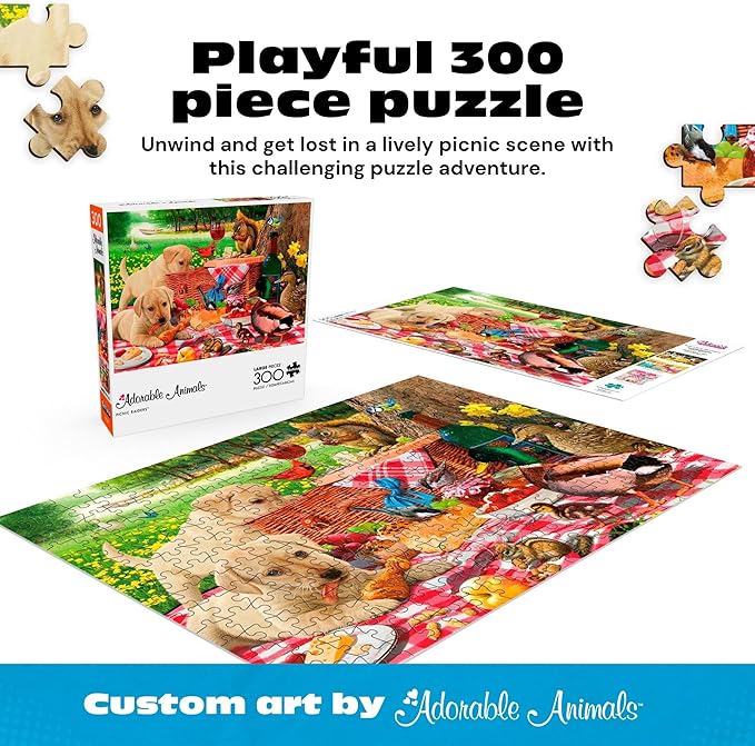 Buffalo Games - Picnic Raiders - 300 Piece Puzzle for Adults, Oversized Large Jigsaw with Easy to Grasp Pieces - Steve Read - Adorable Animals Collection