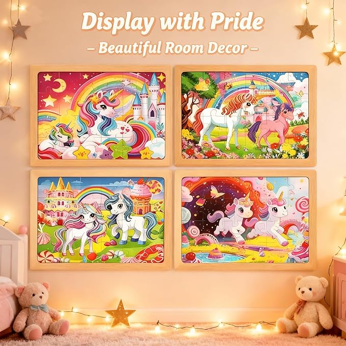 Wooden Puzzles for Kids Ages 3-5, Wood Jigsaw Puzzles, Unicorn Theme Educational Toys Birthday Gifts for Girls 3 4 5 6 7 8 9 Years Old (Unicorn 24 Pieces)