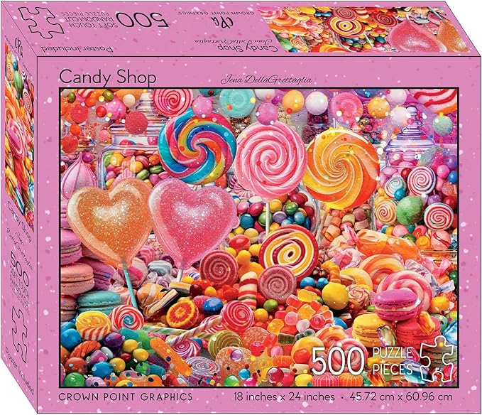 Crown Point Graphics Candy Shop 500 Piece Jigsaw Puzzle, Soft Touch Design, Made in USA