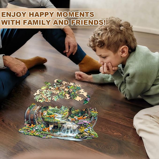 Wooden Puzzles for Adults, Fox Wooden Jigsaw Puzzle for Adults, 440 PCS Unique Animal Shape Wood Puzzles Adult, Birthday Party Gifts for Friends & Family Leisure Time Game Home Decor (XL-17.3*16.6in)