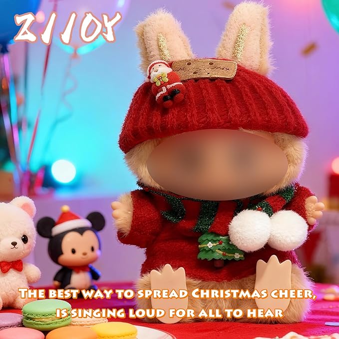 Doll Outfit 17cm (6.69in) or 15cm (5.91in) Dolls(NO Doll) for Labubu Clothes Outfit with Accessories Suit Christmas Cute Rabbit Stylish Dress Up Set for Labubu