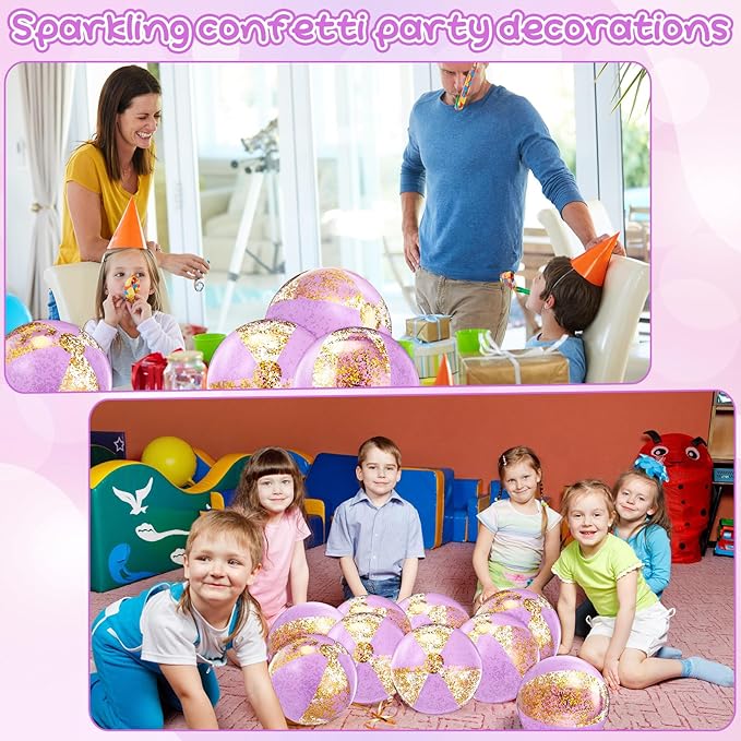 12 Pcs 16 Inch Inflatable Beach Balls Bulk Jumbo Pastel Inflatable Decorated Ball with Macaron Color PVC Party Ornaments for Summer Birthday Party Decoration(Purple)