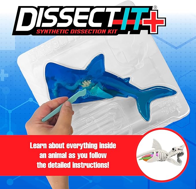 Dissect-It Super Shark Lab Dissection Kit, 40-Piece Realistic Synthetic STEM Science Kit with Tools, Reusable Toy Marine Biology for Kids Ages 6+