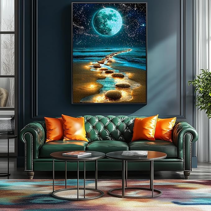 Beach Jigsaw Puzzles for Adults 1000 Pieces, Sparkling Moon and Ocean Night View Jigsaw Puzzles, 27x19 Inch Home Wall Art Decoration Challenging Puzzle Perfect for Adult Nature Landscape Lovers