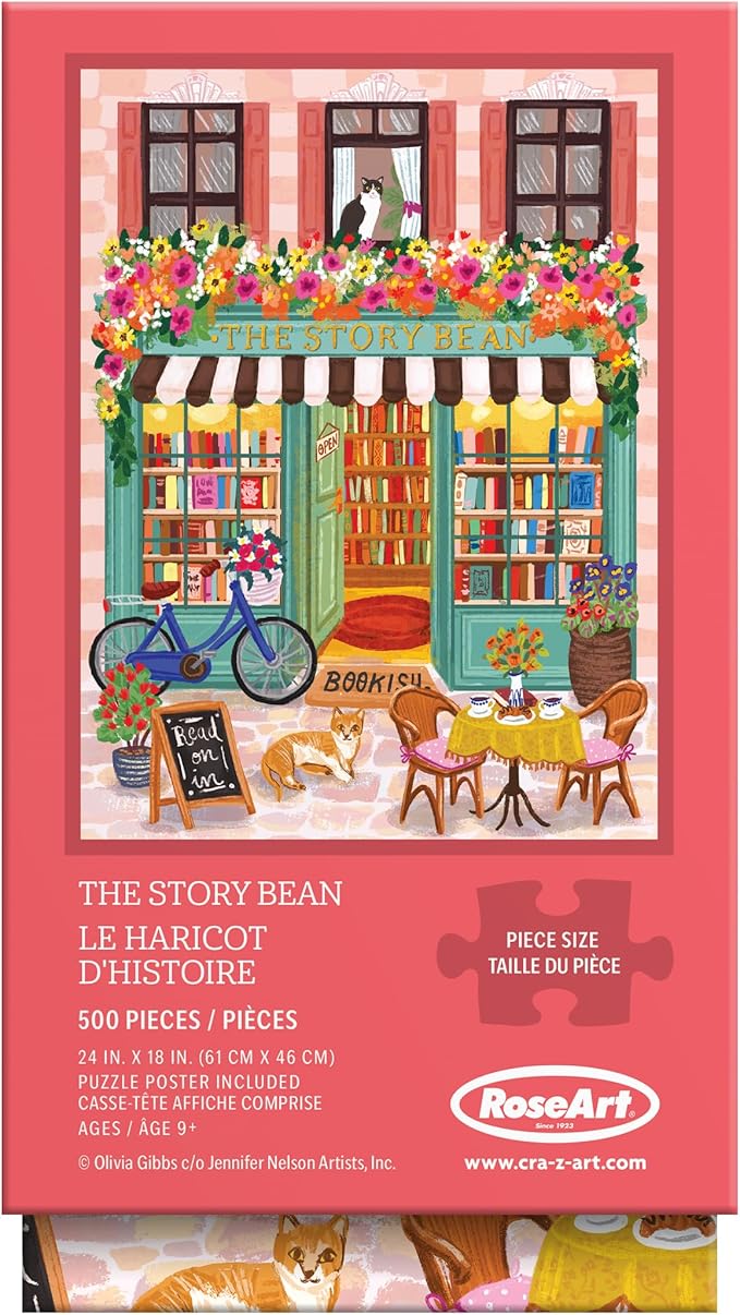 RoseArt - Vertical Visions - The Story Bean - 500 Piece Jigsaw Puzzle - Café and Book Store Puzzle for Adults