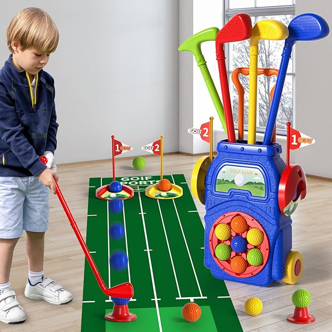 Toddler Golf Set Toys for Kids, Kids Toddler Golf Clubs with 7 Balls, Putting Mat & Golf Board, Toys Gifts for 3 4 5 6 Year Old Boys, Christmas Birthday Gifts for 3 4 5 6 Year Old Boy Kids