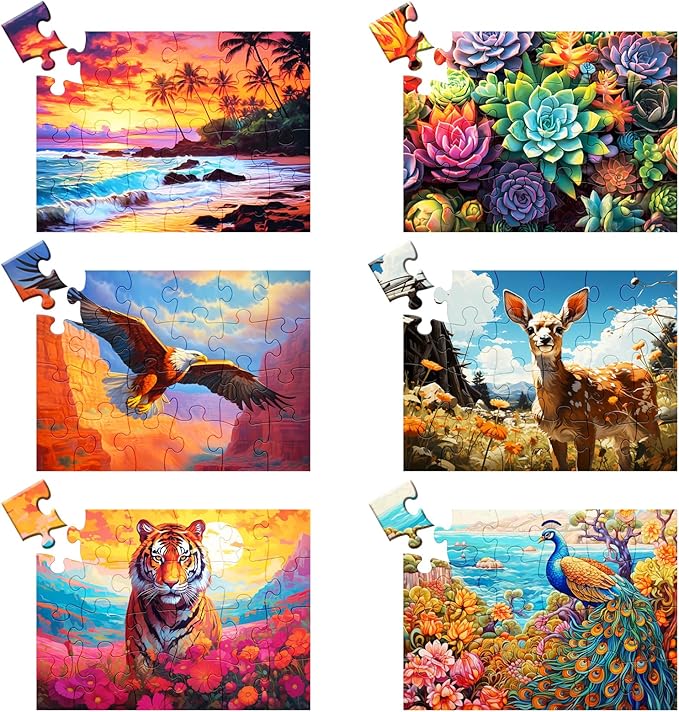 6 Pack 24 Large Piece Puzzles for Seniors Puzzle Dementia Alzheimer's Products Activities Alzheimer's Jigsaw Puzzle Eagle Beach Deer Easy Puzzle Cognitive Games Gifts for Adult Elderly Seniors