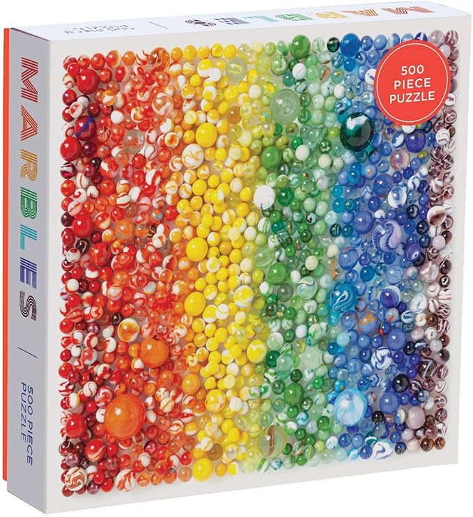 Galison 500 Piece Rainbow Marbles Jigsaw Puzzle for Families and Adults, Finished Puzzle is a Unique Rainbow Image, Photo Art Puzzle Includes Varying Colors and Sizes of Marbles
