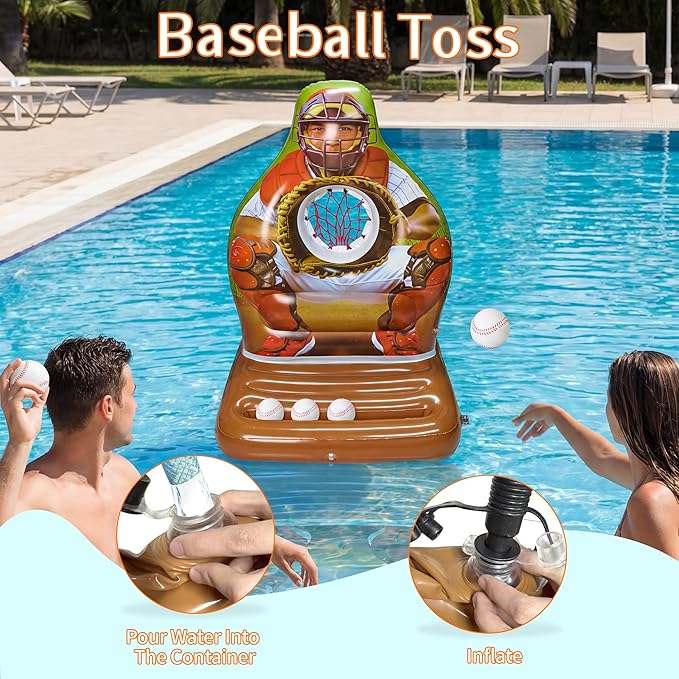 Pool Toys Games Set, Inflatable Pool Baseball Toss Game, Fun Swimming Floating Game Toy for Kids Adults, Outdoor Beach Yard Water Target Play, Summer Family Party Sports Gift Boy Girl Teen