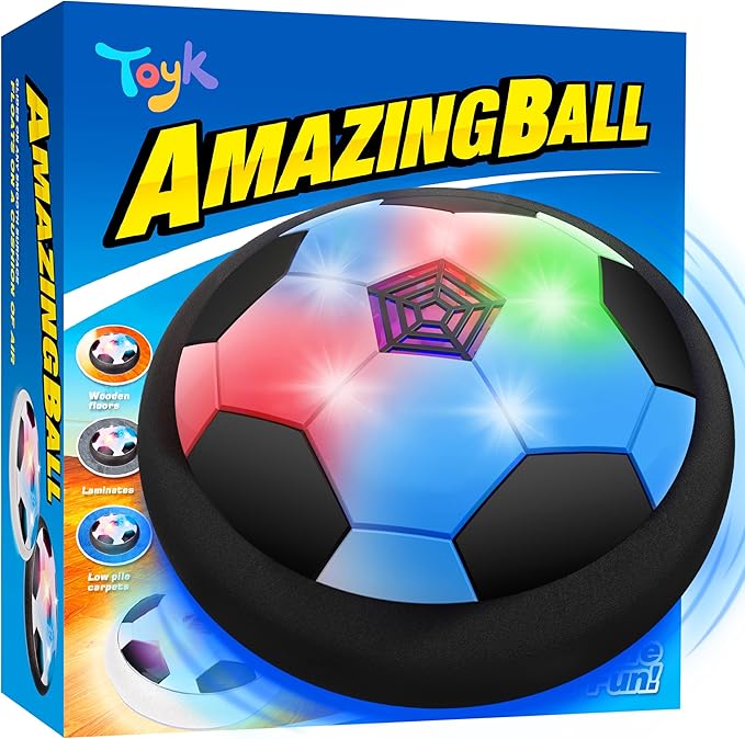Toyk Boy Toys - LED Hover Soccer Ball - Air Power Training Ball Playing Football Indoor Outdoor Game - Birthday Gifts for Kids, Age 3 4 5 6 7 8-12 Year Old Boys - Soccer