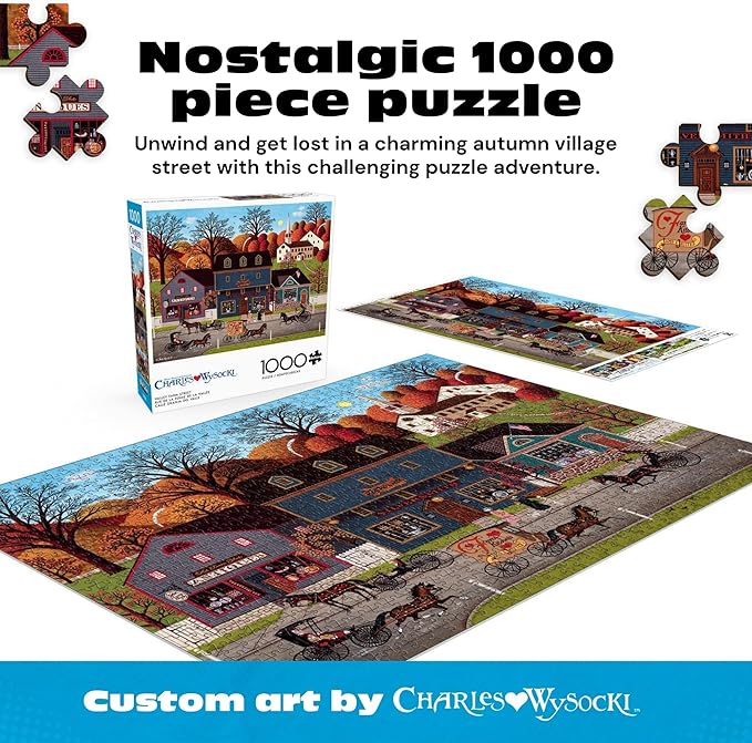 Buffalo Games – Charles Wysocki Valley Farm Street 1000 Piece Jigsaw Puzzle for Adults, Classic Americana Artwork with Full-Color Poster