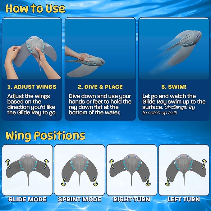 Swimming Pool Toys for Kids: Stingray Pool Torpedo Swim Toy - Self Propelled Water Toy Glides Underwater - Best Water Games & Outdoor Gifts for Boys & Girls - Diving Toys For Kids Ages 5 6 7 8 9 10 +