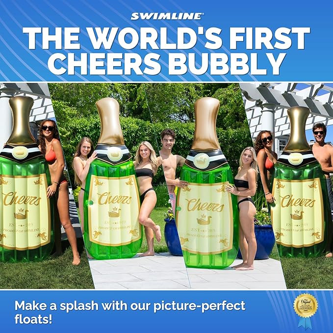 SWIMLINE Inflatable Swimming Pool Float Lounger Raft Mattress, Cheers Bubbly Champagne, Green