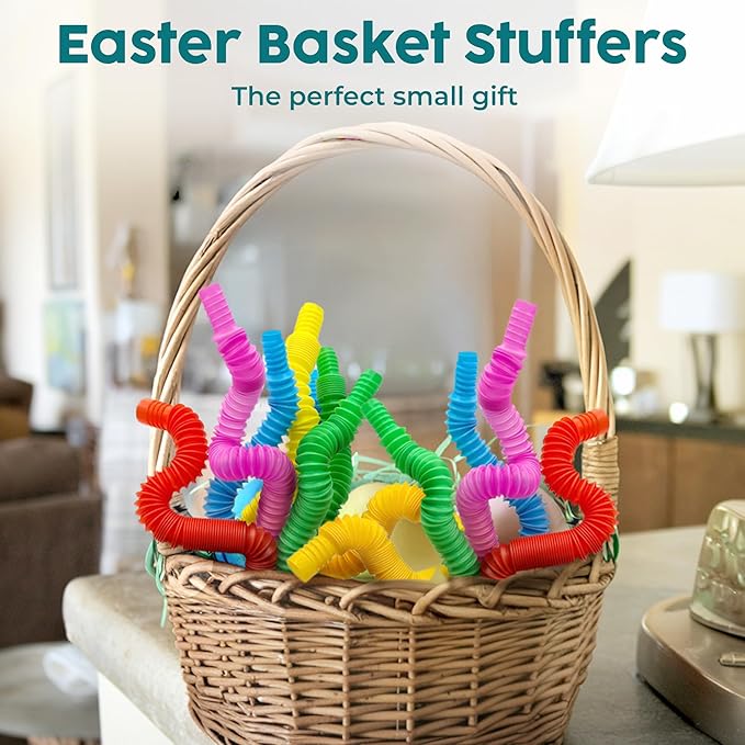BUNMO Easter Basket Stuffers for Children - Pop Tubes - Easter Gifts for Kids - Sensory Fidget Toys - Creative Learning - Hours of Fun - Tons of Ways to Play - Non-Mouthable 3+ - 8 Pack Small